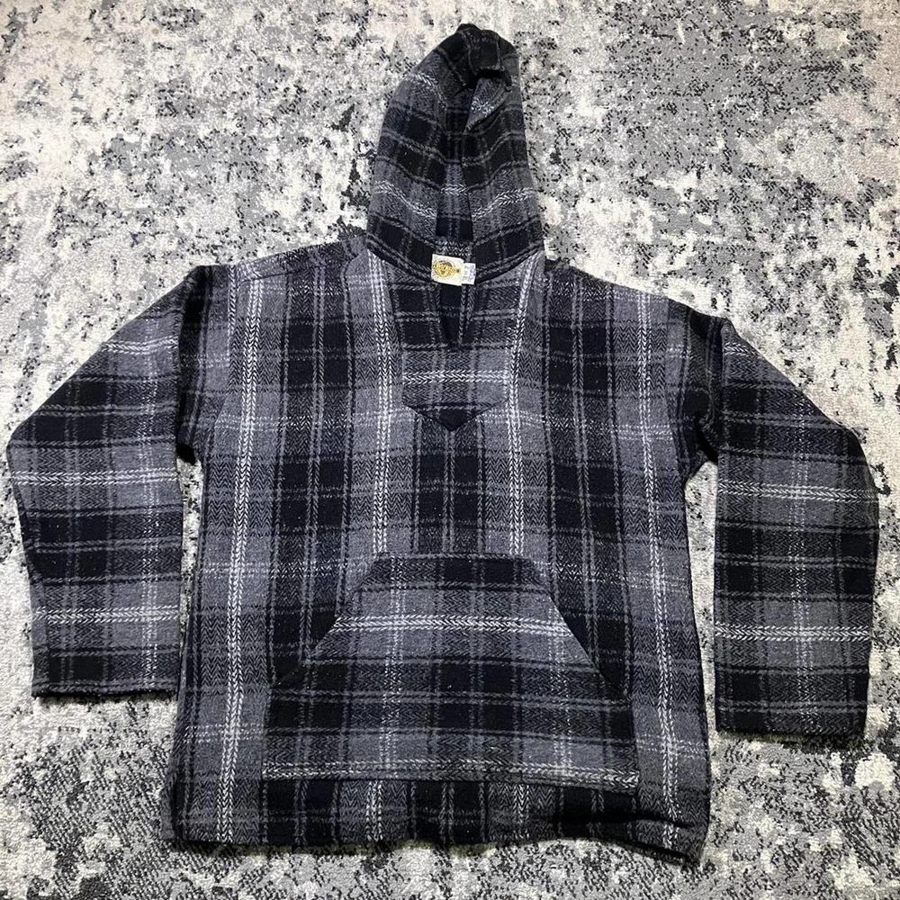 Earth Ragz Baja Hoodie Vintage Plaid Pullover 90s Mens‎ M